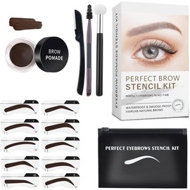 Kit de plantillas de sello de cejas, kit de estampado de cejas con 20 plantillas reutilizables para cejas, 1 cepillo de cejas de doble extremo y 1 cepillo de esponja, kit de cejas impermeable de larga duración (marrón oscuro)
