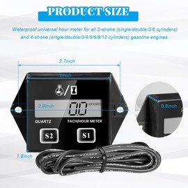 BWBWND Small Engine Tachometer, Waterproof Inductive Hour Meter for 2 Stroke 4 Stroke Small Engine, Digital Display RPM Tach Gauge for Chainsaw Marine ATV Motorcycle UTV Generator