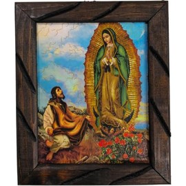 Our Lady of Guadalupe, Saint juan rustic frame, Virgen de Guadalupe Con Juan Diego Cuadro rustico imagen Oil painting, 24''x36'', 13''x18'', 10''x12'' inches, religious art image, Home decor, wall decor, church events, gifts (Small - 12"x10" inches)