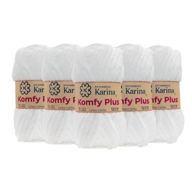 KOMFY PLUS TIPO CHENILLE CON 5PZAS DE 100GRS C/U MISMO COLOR, ESTAMBRES KARINA. (01 Blanco)