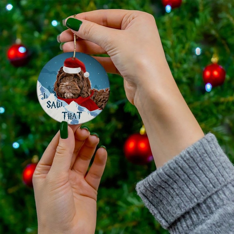 Chocolate Cockapoo Dog Christmas Ornament 2025 I Saw That -