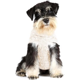 Warm Dog Turtleneck Sweater - Cable Knit Puppy Sweater Thick Warm Dog Winter Clothes, Cold Weather for Small and Medium Dogs (White, L)