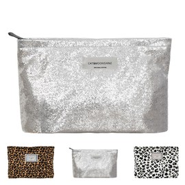 AUNGCSHE Cosmetic Bag Women's Travel Toiletry Bag with Zip, Pockets Organiser Bags Organiser Portable Makeup Bag for Women and Girls, White Flash, Fashion