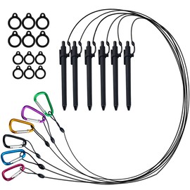 GSYUWIH 6 Sets 24 Inch Pen Lanyard,Silicone Lanyard Holder,Pen Leash with Silicone Circles and Metal Carabiner for Splint Braces, Learning Office Supplies (Black)