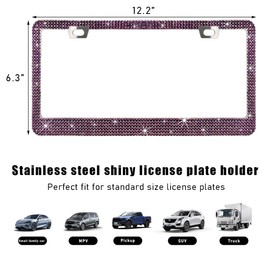 Ohleats 2PCS Bling License Plate Frames, Sparkly Rhinestone License Plate Cover for Women, Stainless Steel Glitter Crystal Diamond License Plate Holder, Universal Car Accessories (Purple)