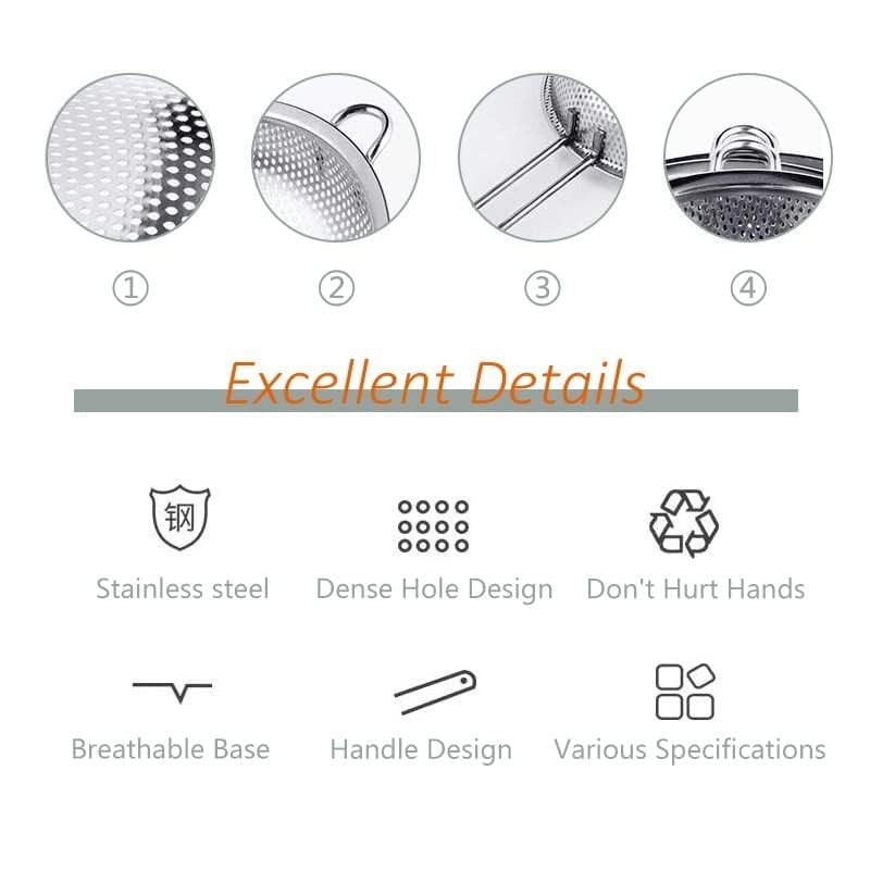 Stainless Steel Basin Colander with Handle Kitchen Strainer, Resting Feet