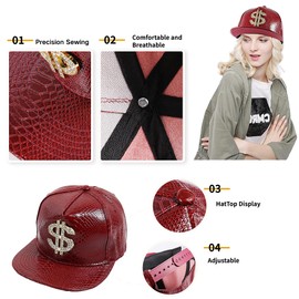 Hip Hop Hat Flat-Brimmed Rock Cap Adjustable Baseball Caps Men Women (US, Numeric, 6 3/4, 7 1/2, Dollar-Red)