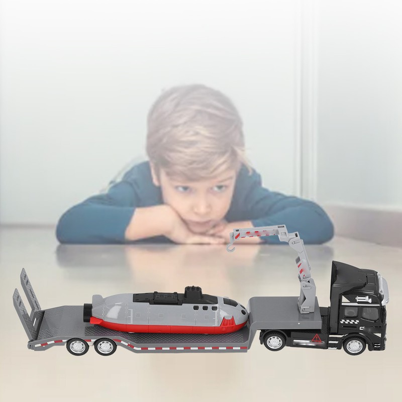 Alloy Semi Flatbed Trailer Truck Toy with Submarine Educational Realistic