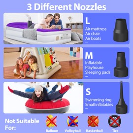 Electric Air Pump for Inflatables, Air Mattress Pump with 3 Nozzles, 5kPa Portable Air Pump with 110V AC/12V DC, Air Pump for Air Mattress, Pool Floats, Quick-Fill Inflate/Deflate Pump