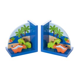 Kinder Buchstützen Blau Dinosaurier aus Holz für Jungen Kinderzimmer