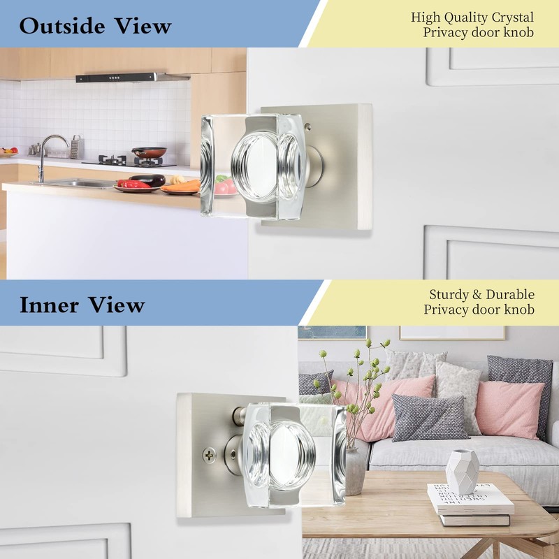 coolnews Glass Door Knobs Interior, Privacy Bathroom Bedroom Crystal Door