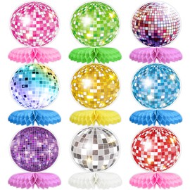 9PCS Disco Honeycomb Centerpieces Disco Ball Party Decorations Colorful Rock and Roll Party Table Centerpieces 50s 70s 80s 90s Disco Music Theme Birthday Party Supplies Decor