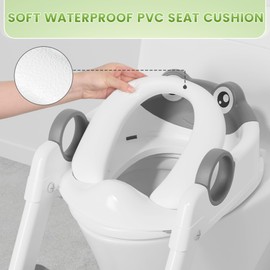 COOSEYA Frog Toilet Seat, Potty Training Toilet Seat for Toddler, Upgrade Potty Training 2 in 1 Toddler Toilet Seat for Boys Girls,Waterproof Soft Mat Non-slip Step Stool