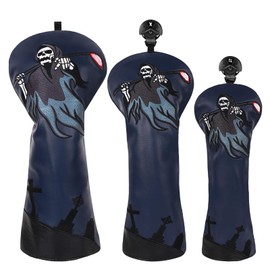 LZFAN 3PCS Golf Club Head Cover Set Golf Head Cover Driver Headcover Fairway Wood Headcover Hybrid Club Head Cover Embroidered Leather (Ghost)