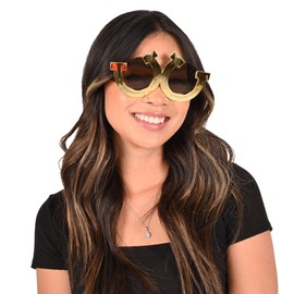 Beistle 2 Piece Plastic Horseshoe Party Glasses for Western Theme Photo Booth Props and Derby Day Costume Accessory Favors, Celebrating with You Since 1900, One Size, Gold/Black