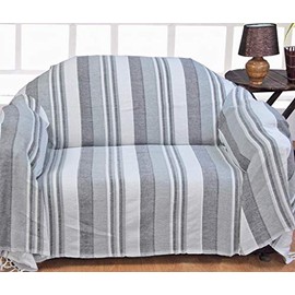 Homescapes Morocco Textured Stripe Throw 60 x 80 Inches Monochrome Grey Charcoal White Handmade 100% Cotton Suitable for most 2 Seater Sofas Single bedspreads Easy care washable at home