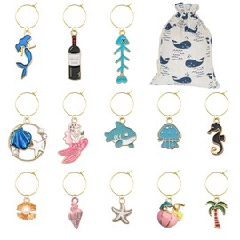 Nuburbur Wine Glass Charms/Markers/Identifiers/Tags for Stem Glasses for Wine Party Decorations Funny Summer Beach Themed Set of 13 (13 Pcs Beach Charms)