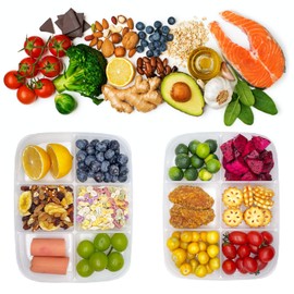 TeTeBak Bento Box - 6-Compartment Reusable Bento Lunch Box for School, Work, and Travel, Food Prep Containers, Snack Containers for Kids, Portion Control Bento Lunch Box for adult, Set of 2, Clear