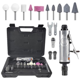 Air Sander Set - Grinding and Polishing - Suitable for Automotive, Furniture and Metal Working. Air Grinder Features Integrated Grinding Heads for Multiple Specifications (Black)