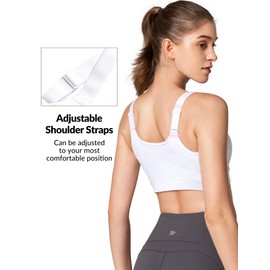 Yvette Adjustable Sports Bras for Women High Impact - Zip Front Sports Bra Plus Size Wireless for Running Workout,White,5X-Large Plus