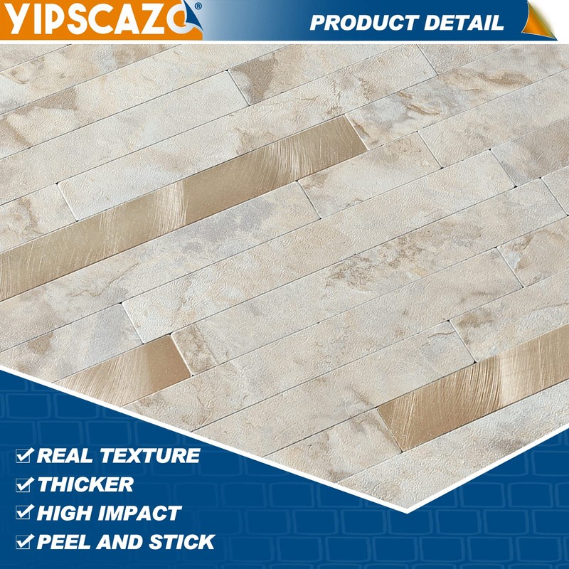 Yipscazo 1 Sheet Peel and Stick Stone Metal Tile Backsplash,