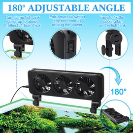 Tujoe 2 Pcs Aquarium Chillers Fan 3 Head Adjustable Fish Tank Cooling Fan with Timer, 5 Wind Speeds, Quiet Operation for Freshwater & Saltwater Tanks