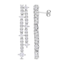 Mixed Shape Created White Sapphire Sterling Silver Double Drop Earrings