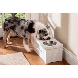 ECOFLEX Piedmont 2-Bowl Dog Diner with Storage Drawer -Antique White