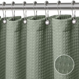 FIISAYL Waffle Shower Curtain Shower Curtains with Magnet Washable Textile Polyester Fabric Bathroom Curtain with 12 Shower Curtain Rings Waterproof for Shower and Bath 183 x 198 cm (Green)