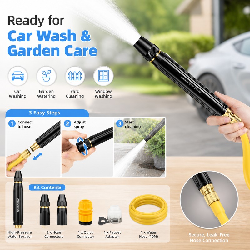 High Pressure Garden Hose Nozzle for Car Wash – Adjustable