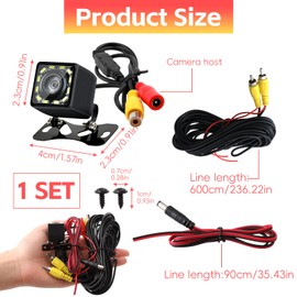 Car Rear View Camera with Ultra HD 1280 x 720, 175° Fisheye Wide Angle, 12 LED Night Vision, RCA Connection, IP67/68 Waterproof, 12V-24V Reversing Camera for Android Screen AHD Monitor Retrofit