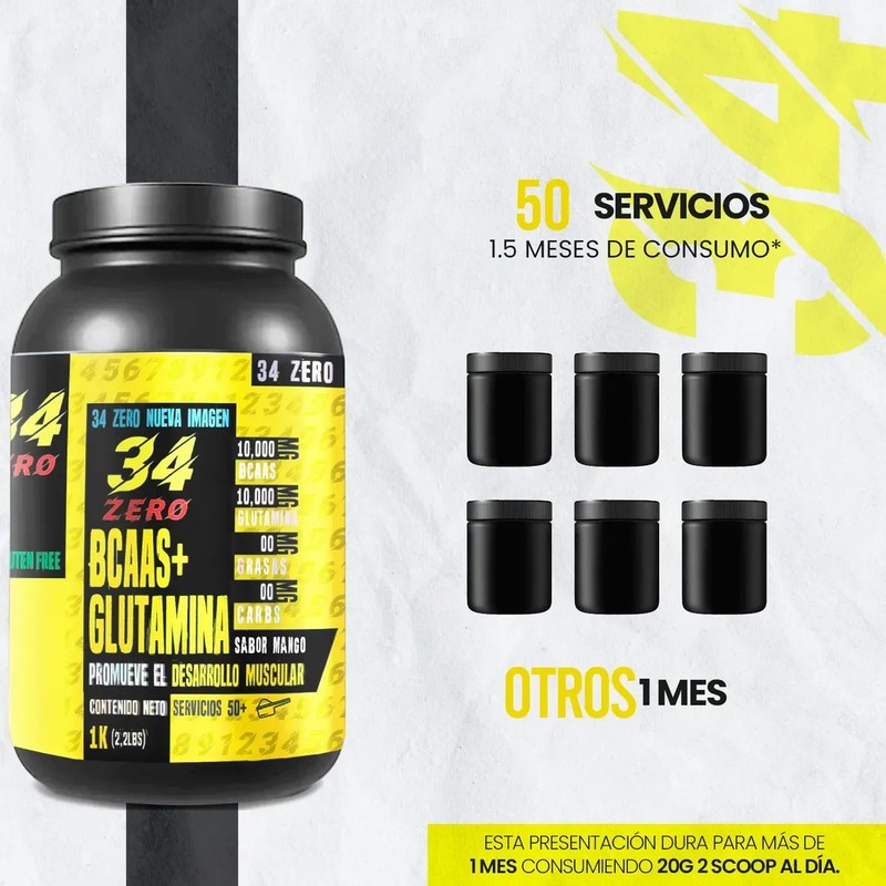 Aminoácidos Bcaas Glutamina 34 Zero 1kg Varios Sabores