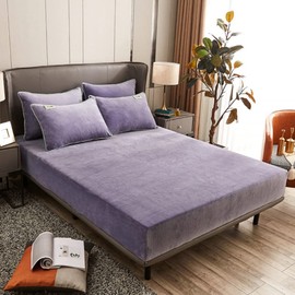 Sedefen Warm Fitted Sheet 160 x 200 cm Purple Winter Flannel Bed Sheet Plush Fluffy Cashmere Touch Box Spring Bed Fitted Sheet for 25 to 30 cm Mattress