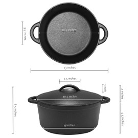 Cuisiland 5 Quart Pre-Seasoned Cast Iron Dutch Oven with Dome Lid & Dual Handles, Heavy-Duty, Oven Safe, Perfect for Baking Bread, Cooking Soup, Frying – Ideal for Indoor/Outdoor Use, Camping, BBQ & Fire Pit Cooking
