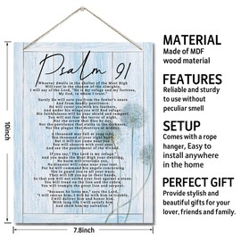 Psalms 91 Christian Inspirational Quote Decor Sign, Spiritual Wall Decor Sign, Hanging Printed Wall Plaque Wood Signs, Home Office Decor, Motivational Christian Family Home Decor Saying 10X7.8inch G