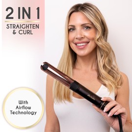 ELLA BELLA® Hair Straightener and Air Curler 2 in 1 • Titanium Flat Iron Curling Iron in One • Cooling Air Vents to Effortlessly Lock in Style • Multiple Looks, Professional Salon Results