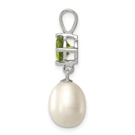 Auriga Fine Jewelry 925 Sterling Silver Peridot Pearl Teardrop Pendant (L- 28 mm, W- 8 mm)