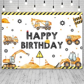 AIBIIN 7x5ft Construction Birthday Backdrop with Excavator, Crane & Digger - Polyester Material - Perfect for Parties & Photography
