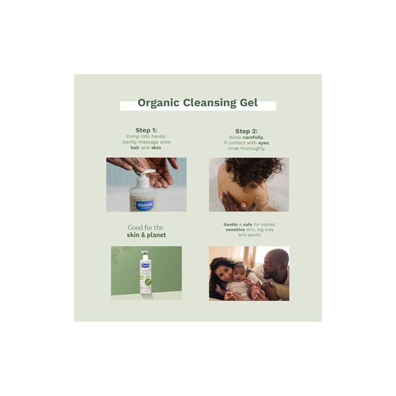 Mustela Bio Orgánico, Gel de Baño Corporal y Capilar, 400ml