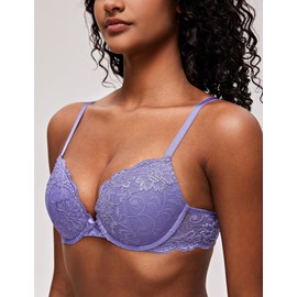 Deyllo Women’s Push Up Lace Bra Comfort Padded Underwire Bra Lift Up Add One Cup(Light Purple,38DD)