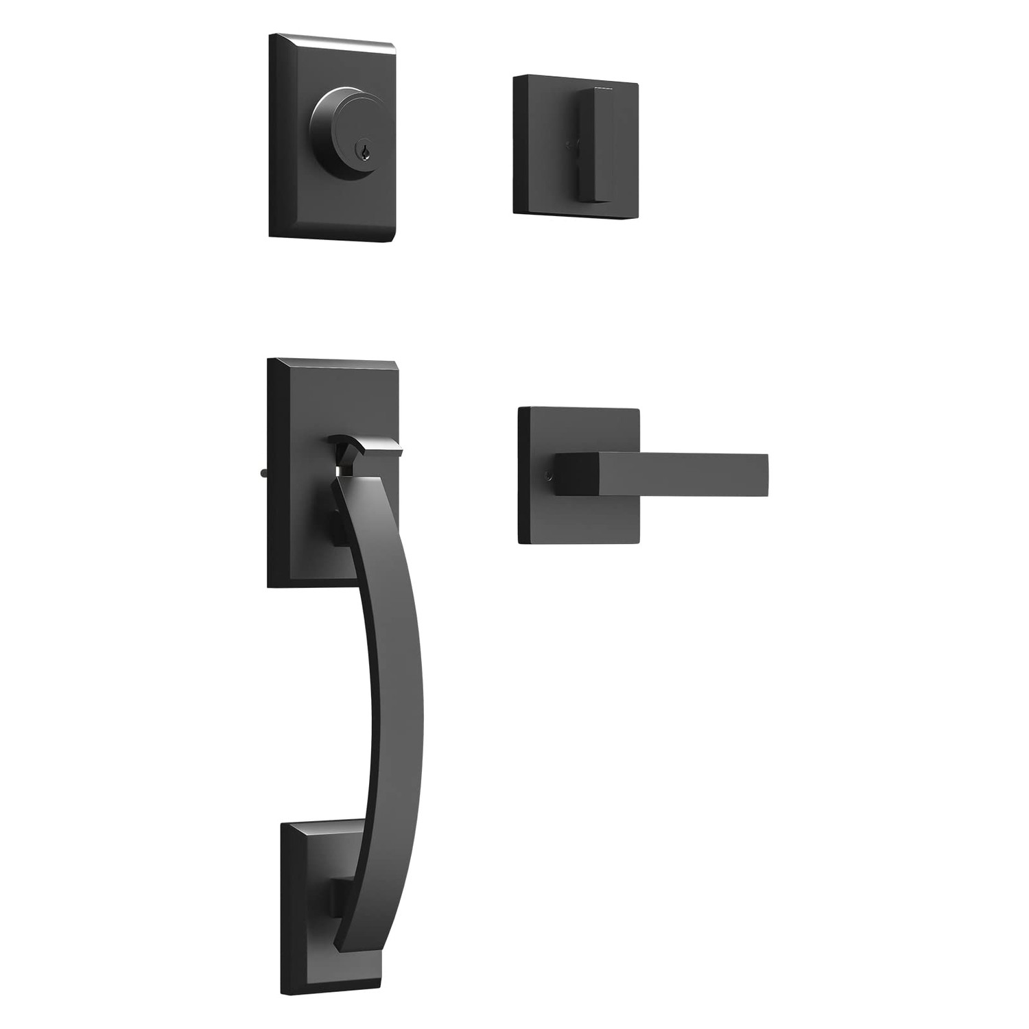 GUA OYH Front Door Lock Set Matte Black Front Door Handle with Handle