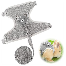 XURJUMI Rabbit Harness with Lead, Rabbit Lead 120 cm, Adjustable Lead for Rabbits, Adjustable Cat Harness, Rabbit Harness, Rabbit Lead, Dwarf Rabbit (Grey, S (1-3 kg))