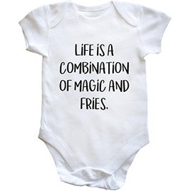 Hippowarehouse Life is A Combination of Magic and Fries Baby Vest Bodysuit (Short Sleeve) Boys Girls White
