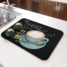 Coffee Bar Mat Rubber Dish Drying Mat For Kitchen Counter Coffee Mat for Home Bar Gift Kitchen Mat Coffee Bar Accessories Decorative Coffee Shop Chocolate Dish Drying Pad 23.5x15.5in