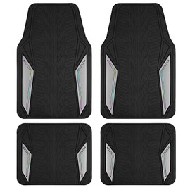 PIC AUTO Rubber Floor Mats, Silver Aluminum Film with Colorful Piping Floor Mats for Cars, Car Mats with Non-Slip Backing, All-Weather Protection, Trim-to-Fit Liner for Cars, SUVs, Trucks, Vehicles