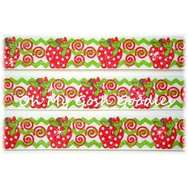 7/8 BOOK WORM GLITTER RED DOT APPLE CHEVRON GROSGRAIN RIBBON 4 SCHOOL HAIRBOW
