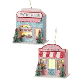 4.5" French Boulangerie Patisserie Bakery Paper Christmas Village Ornament Set of 2