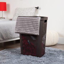 Mind Reader Basket Collection, Slim Laundry Hamper, 60 Liter (15g/33lbs) Capacity, Cut Out Handles, Attached Hinged Lid, Ventilated, Set of 2, Brown