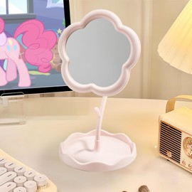 LONGSHENG - SINCE 2001 - Pink Desktop Makeup Mirror Flower Compact Mirror Children's Room Decor Bathroom or Bedroom Birthday Party Favors Birthday for Girls Women