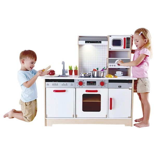Hape Kids All-in-1 Wooden Play Kitchen with Accessories (E3145), L: 38.2, W: 14.6, H: 38.2 inch